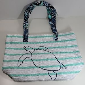 Vera Bradley Straw Beach Tote Blue Island Medallio